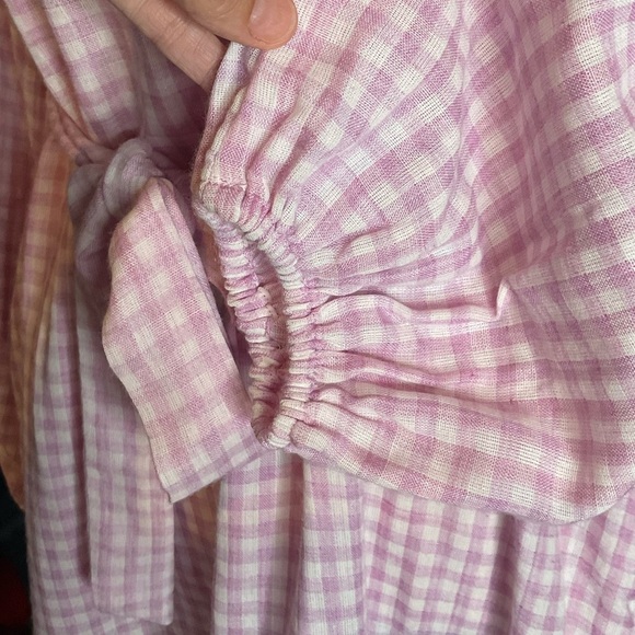 FRNCH Lavender Picnic Check Frill Balloon Sleeve Belted Mini Dress Size Medium - Picture 8 of 9